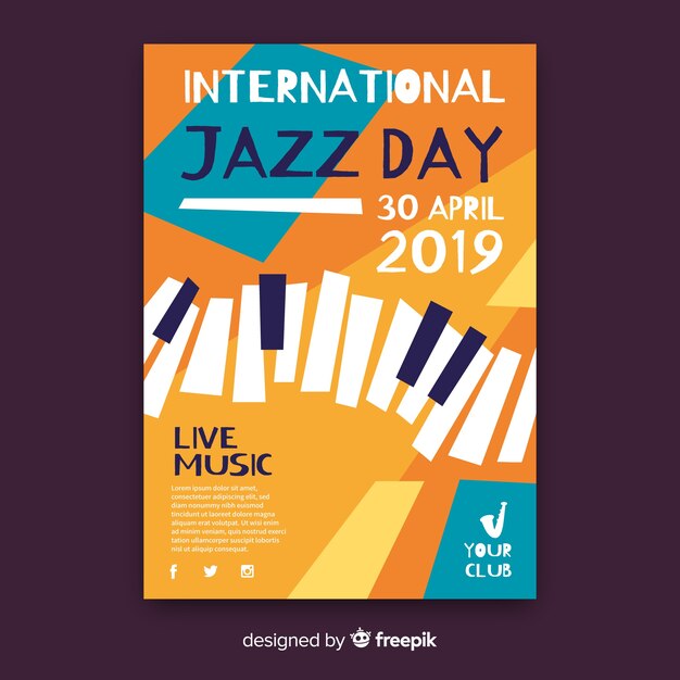 Flat international jazz day poster template