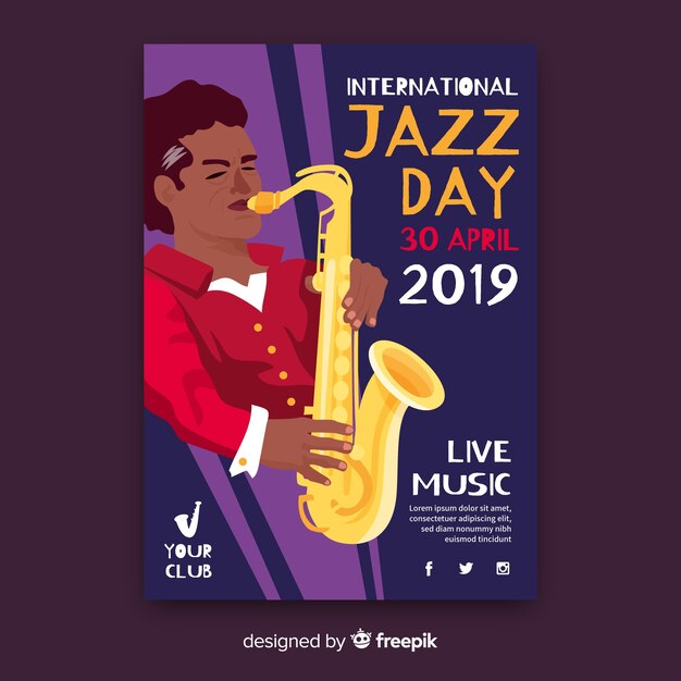 Flat international jazz day poster template