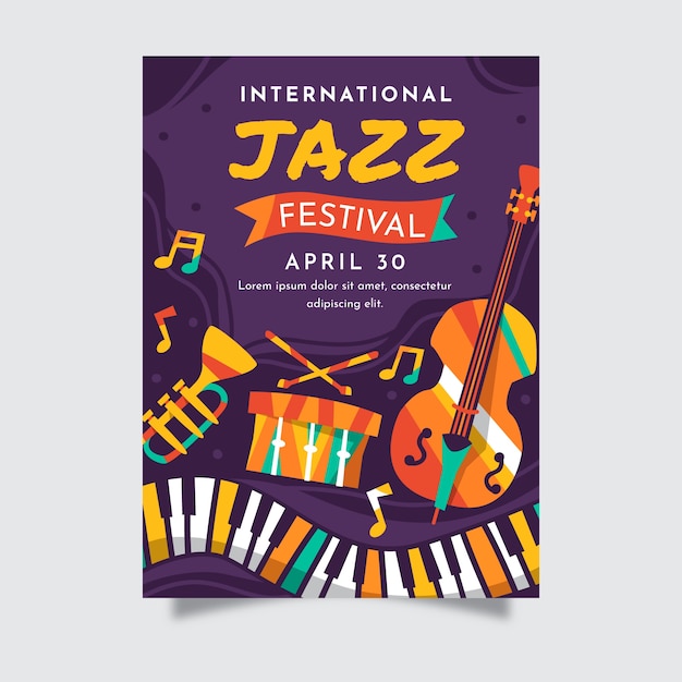 Free vector flat international jazz day poster template