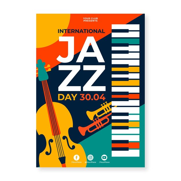 Flat international jazz day poster template