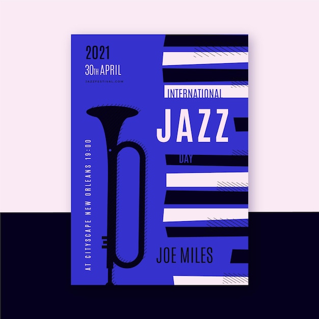 Modello di poster piatto giornata internazionale del jazz