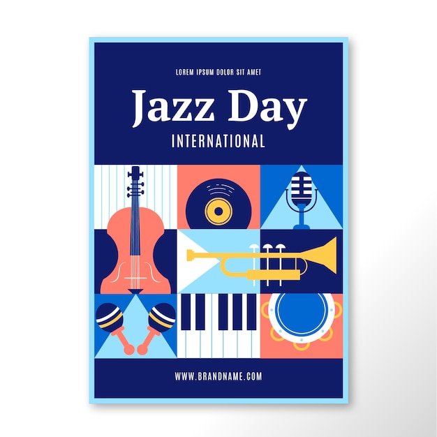 Flat international jazz day poster template