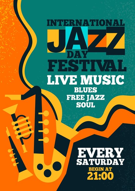 Flat international jazz day poster template