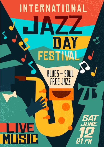 Free vector flat international jazz day poster template