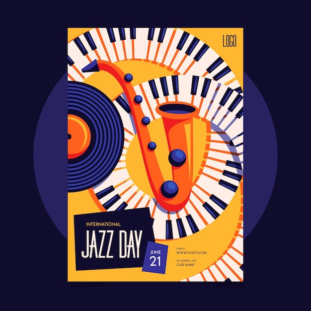Плоский шаблон плаката международного дня джаза