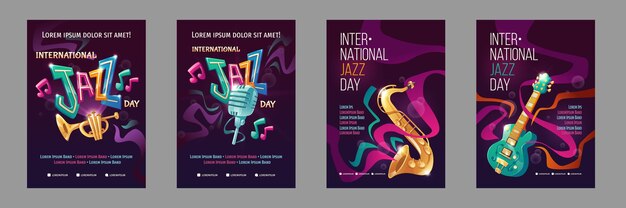 Flat international jazz day poster template