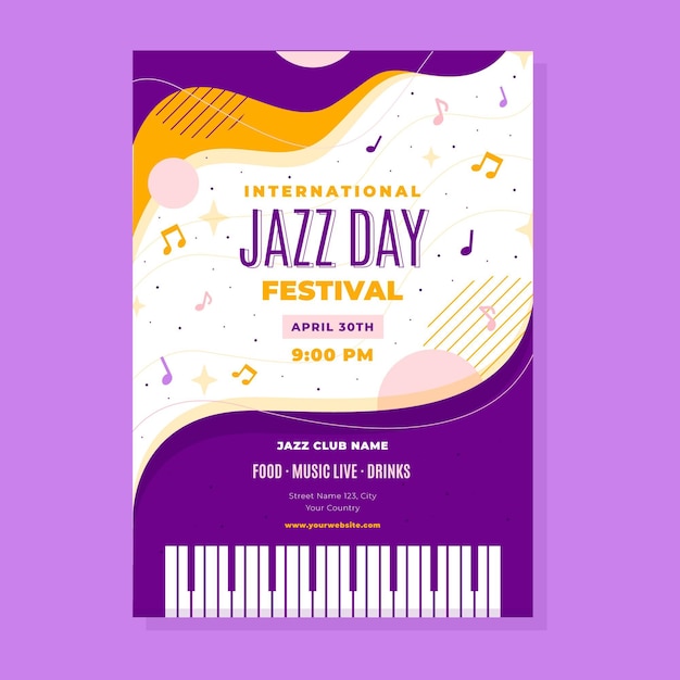 Flat international jazz day vertical poster template