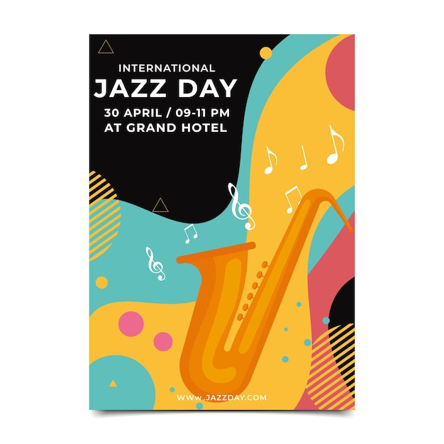 Free vector flat international jazz day vertical poster template