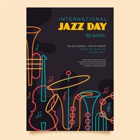 Vettore gratuito modello di poster verticale piatto giornata internazionale del jazz