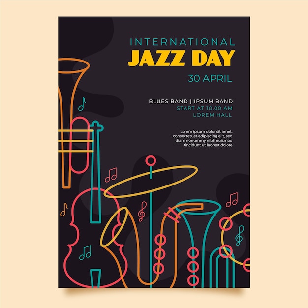 Flat international jazz day vertical poster template