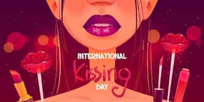 Free vector flat international kissing day banner template