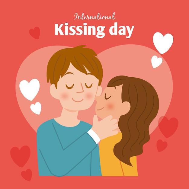 Flat international kissing day illustration with couple
