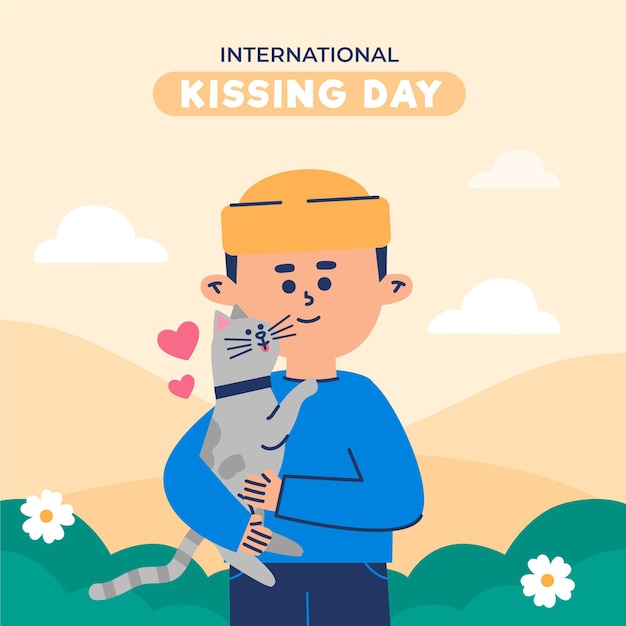 Flat international kissing day illustration