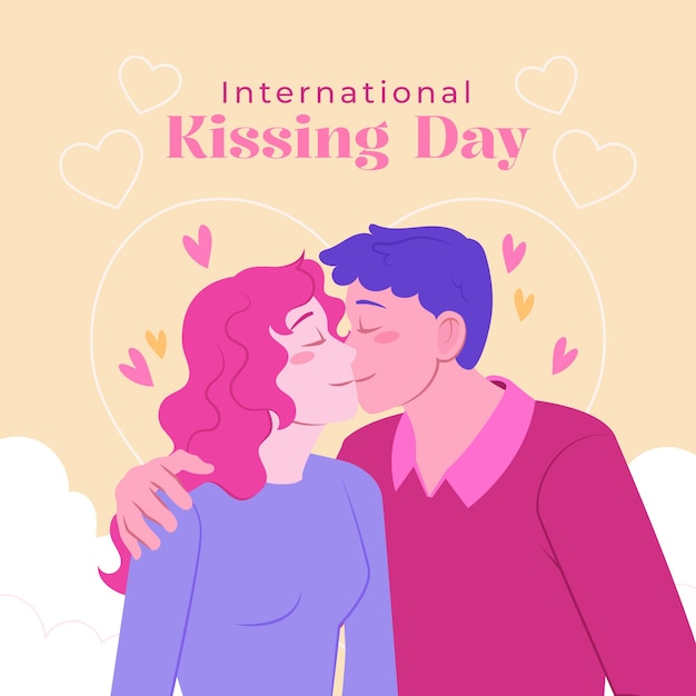 Flat international kissing day illustration