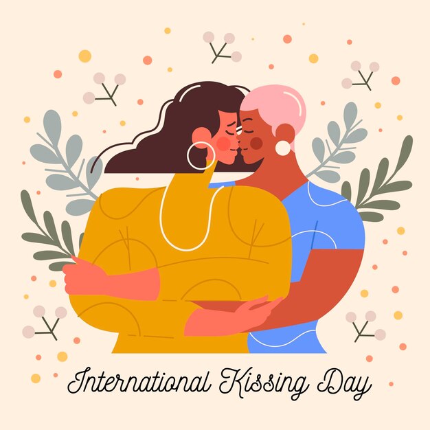 Flat international kissing day illustration