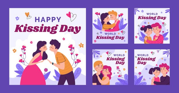 Flat international kissing day instagram posts collection