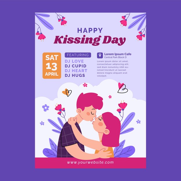 Flat international kissing day vertical poster template
