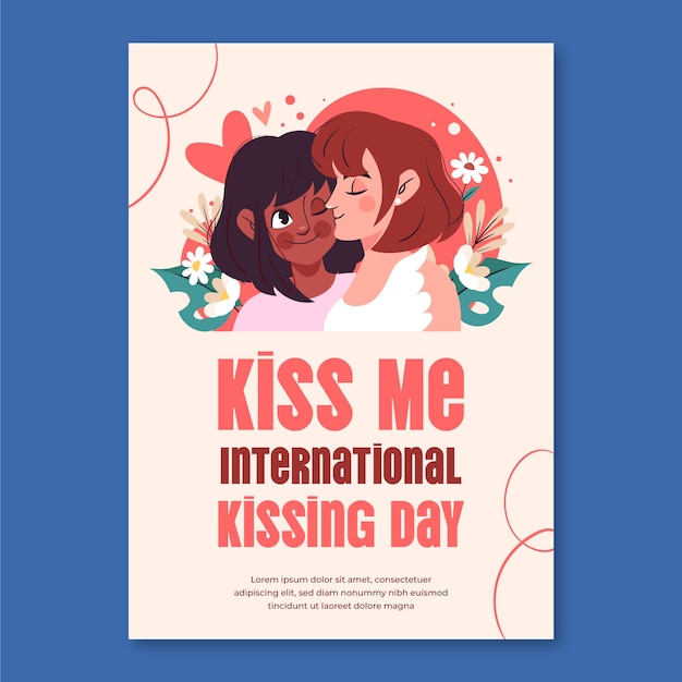 Free vector flat international kissing day vertical poster template