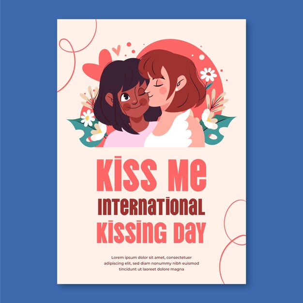 Flat international kissing day vertical poster template