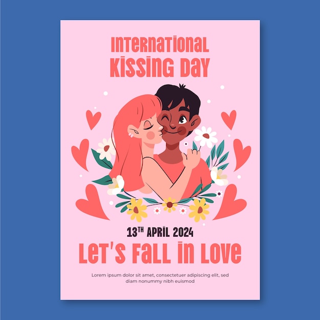 Free vector flat international kissing day vertical poster template