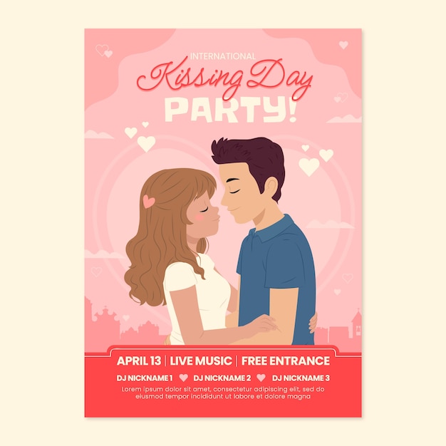 Flat international kissing day vertical poster template