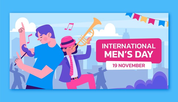 Плоский международный мужской день горизонтальный шаблон баннера