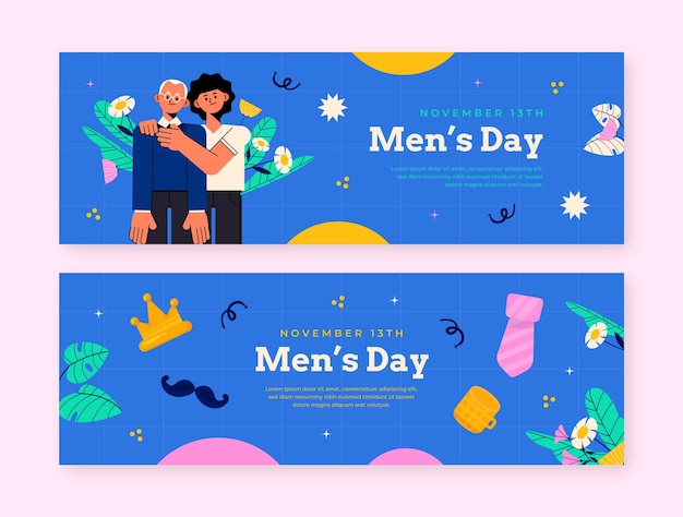 Free vector flat international men's day horizontal banners set