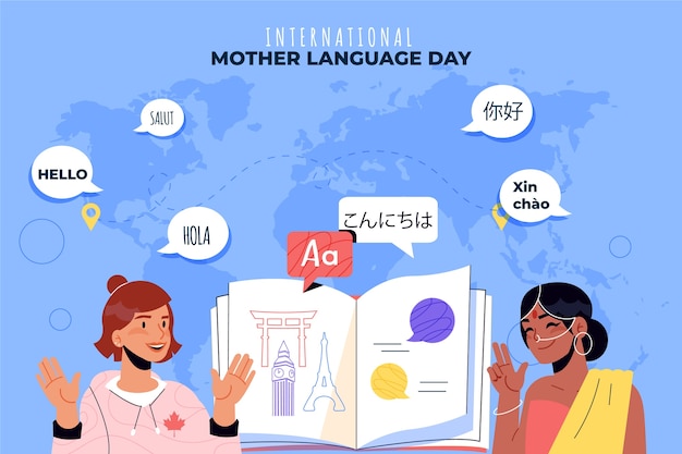 Vettore gratuito fondo piatto della giornata internazionale della lingua madre