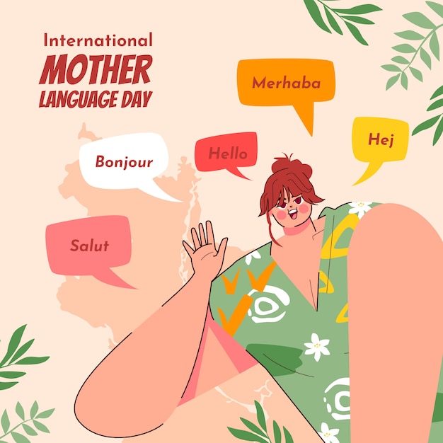 Flat international mother language day illustration