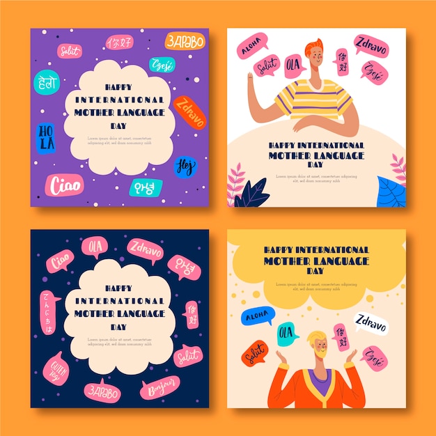 Flat international mother language day instagram posts collection