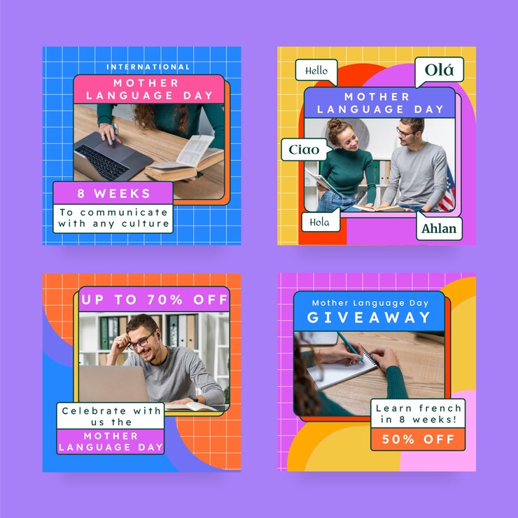 무료 Vector 플랫 국제 모국어의 날 인스타그램 게시물 모음