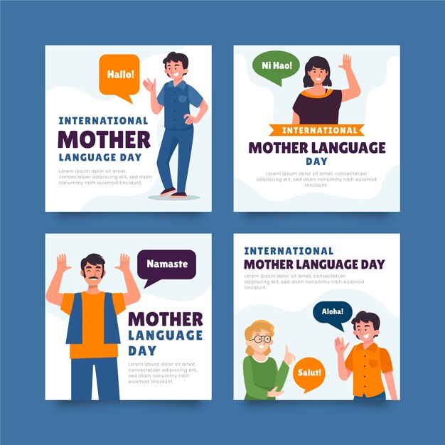 Плоский международный день родного языка коллекция сообщений instagram