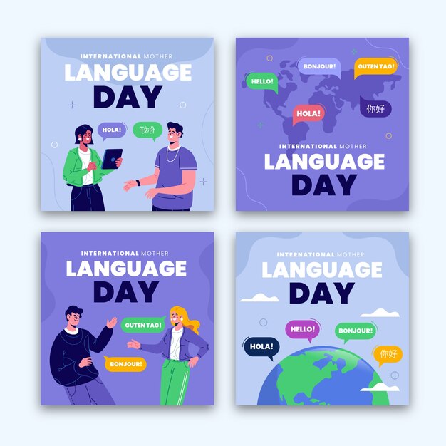 Flat international mother language day instagram posts collection