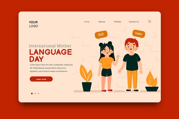 Бесплатное векторное изображение Плоский шаблон целевой страницы международного дня родного языка