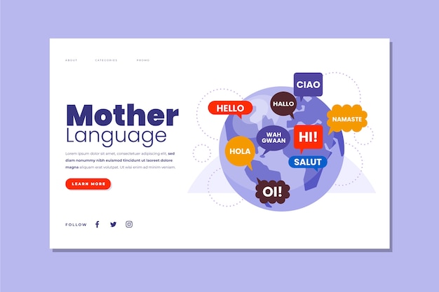 Плоский шаблон целевой страницы международного дня родного языка