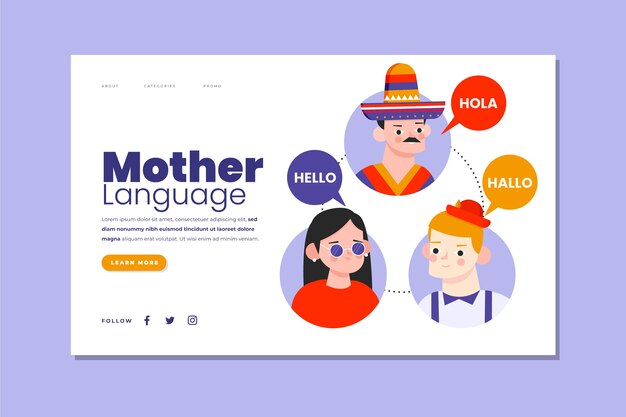 Flat international mother language day landing page template