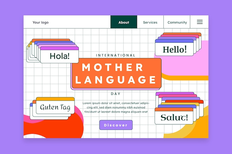 Free Vector flat international mother language day landing page template