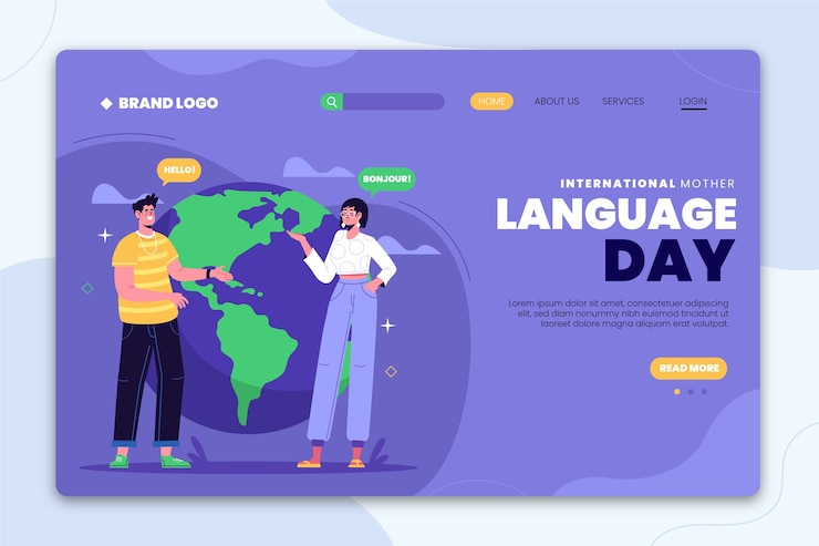 Free Vector flat international mother language day landing page template