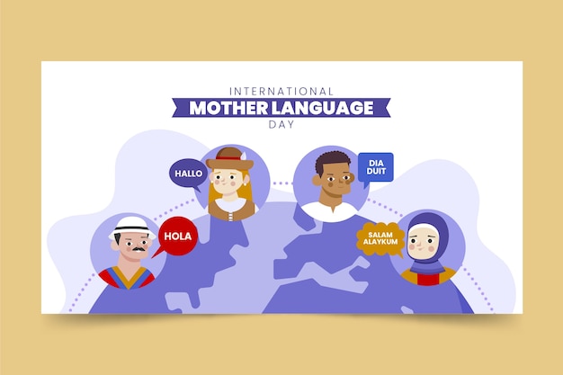 Flat international mother language day social media post template