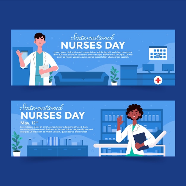 Free vector flat international nurses day horizontal banners pack