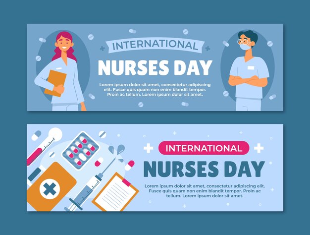 flat international nurses day horizontal banners pack