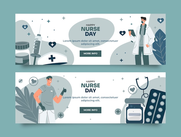 Flat international nurses day horizontal banners pack