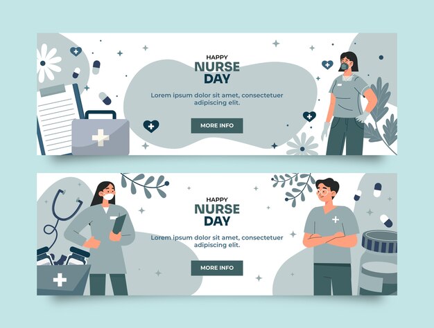 Flat international nurses day horizontal banners pack