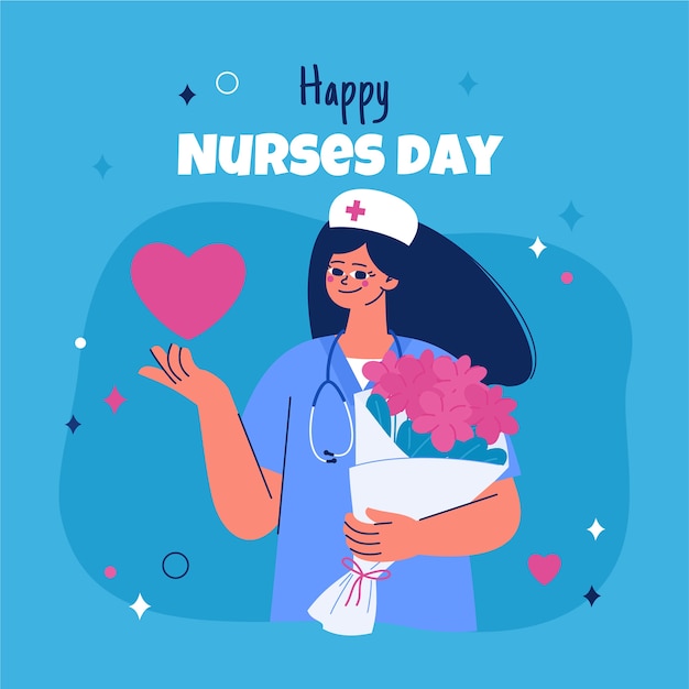 Vettore gratuito illustrazione piatta della giornata internazionale degli infermieri