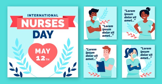 무료 벡터 플랫 국제 간호사의 날 인스타그램 게시물 모음