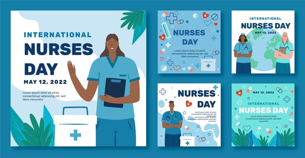 Flat international nurses day instagram posts collection