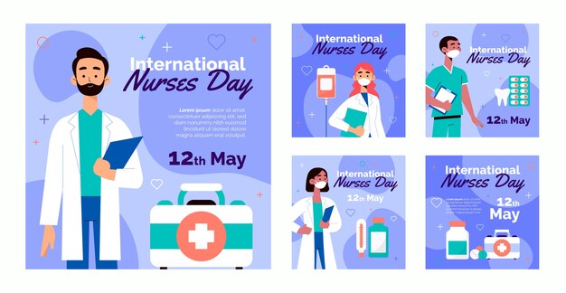 Flat international nurses day instagram posts collection