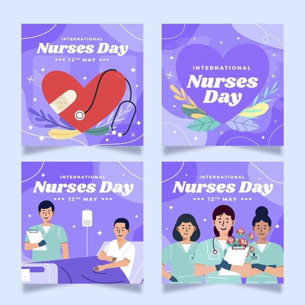 Flat international nurses day instagram posts collection