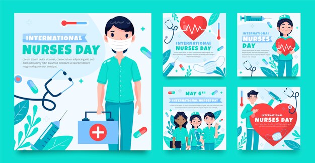 Flat international nurses day instagram posts collection