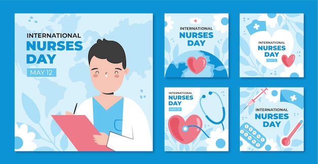 Flat international nurses day instagram posts collection